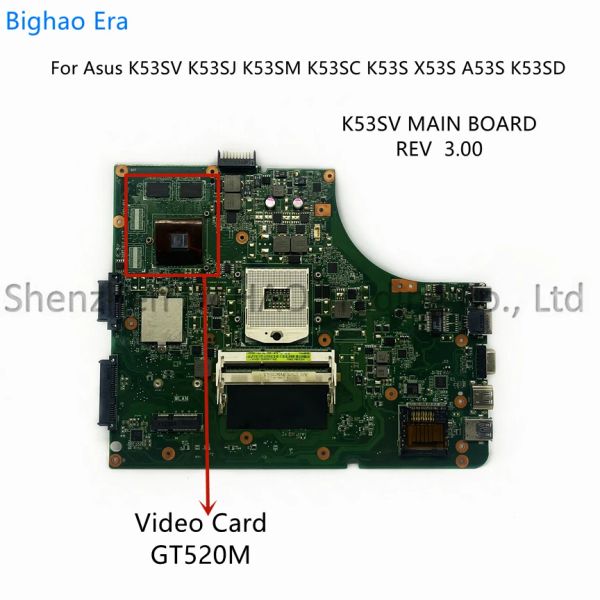 Placa principal da placa -mãe K53SV Rev 3.0/3.1 para asus A53S x53S K53SC K53SV K53SJ K53SD Laptop Motherboard com Nvidia geForce GT520M GPU Testado