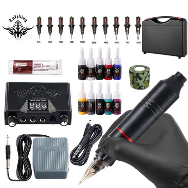 Suprimentos para iniciantes Complete Tattoo Kit Tattoo Motor Set Tattoo Tattoo AllinOne Hine Set Ferramentas de arte Definir ferramentas de maquiagem permanente conjunto de tatuagens