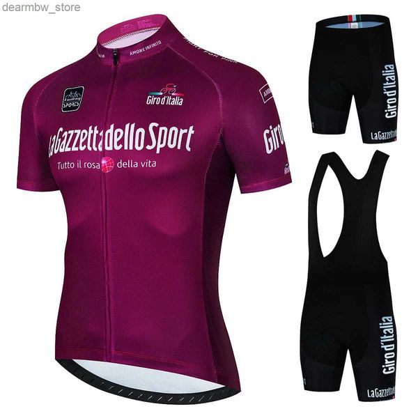 Radsporttrikots setzt Tour de Italien Ditalia Radsporttrikots Sets Mens Bicyc Short Seve Cycling Cloding Bike Maillot Cycling Trikot + Bib Shorts L48