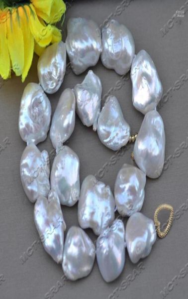 Подвесные ожерелья Z11567 Огромное 17 -мм 25 -миллиметровое белое барокко Кеши Реберское Жемчужное Ожерелье ELLE224400339
