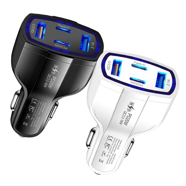 4 in 1 Adattatore di alimentazione per auto QC3.0 18W 2USB+Società del caricabatterie da 2pd USB Tyoe C Caricatore di sigaretta per sigaretta per auto 12-30 V per Huawei Samsung