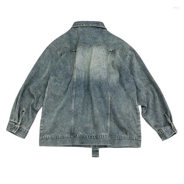 Мужские траншеи Coats 2024 Spring Heavy Industry Washed Livel Denim Jacket Японская ретро многосайна свободных мужчин