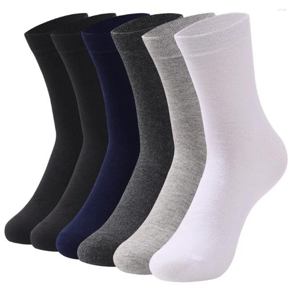 Meias masculinas 6 pares vestido de algodão de alta qualidade outono e inverno resistente ao suor Anti-odor bezerro preto cinza branco