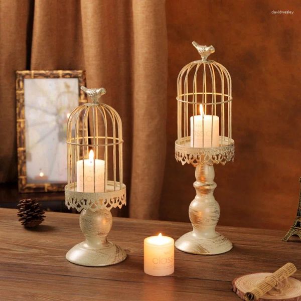 Candele American American Vintage Bird Holder Table Table Decoration Prop Creative Home Ornament Iron Iron Candlestick Vase