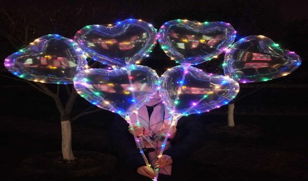 Love Heart Star Shape Led Bobo Balloons Lights Multicolor Lights Luminous Transparent Balloon With Stick for Xmas Party Wedding Festival 9565216