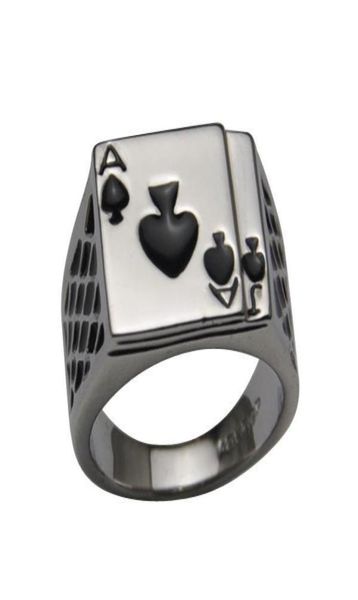 2014 Cool Men039s gioielli grossi 18k in oro bianco oro nero smaltato nero ad anello poker ad anello di poker Men77704429