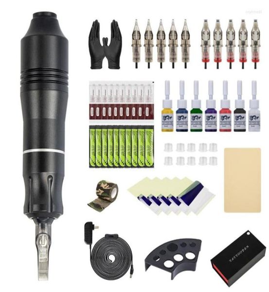 Tattoo Guns Kits Kits Profession Machine caneta kit de alimentação Rotário com ferramentas de agulhas para maquiagem permanente artista7038698