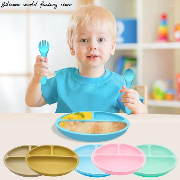 Piastre silicone world 3pcs/set piatto da pranzo per bambini con aspirazione per bambini piatti copertine per cucchiai set da tavolo set bambini