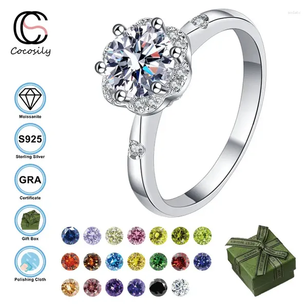 Anelli a grappolo Cocosily 0,5 ct di colore Moissanite S925 Sterling Silver Ring Anello da donna esagonale Plum Blossom Luxury di moda di fascia alta