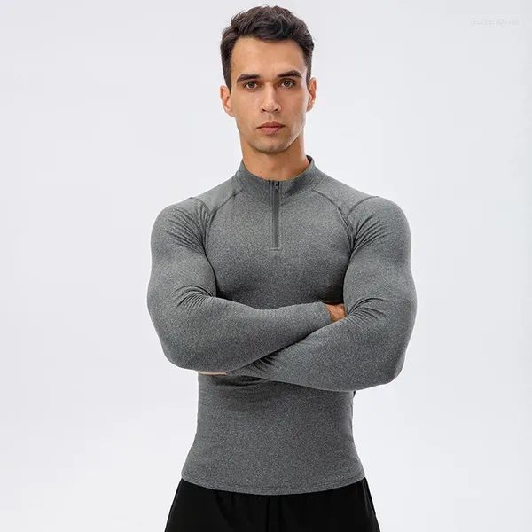 Camicie attive lo maschile autunno e peluche invernali di fitness con addestramento ad alta elasticità Sports Running Stand Up Collar