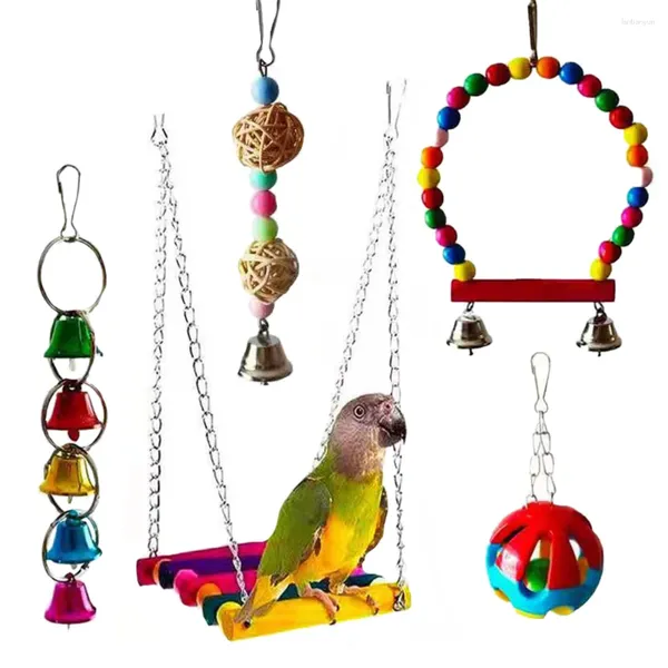 Outros pássaros suprimentos de 5pcs Toys de papagaio pendurado na gaiola bell gage swing mastigando para pequenos papagaios conures amor periquitos cockatiels