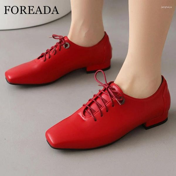 Sıradan Ayakkabı Foreada Kadınlar PU Deri Kare Toe Dantel Up Daireler Kısa Marka Tasarım Bayanlar Moda Bahar Sonbahar Kırmızı Siyah Bej