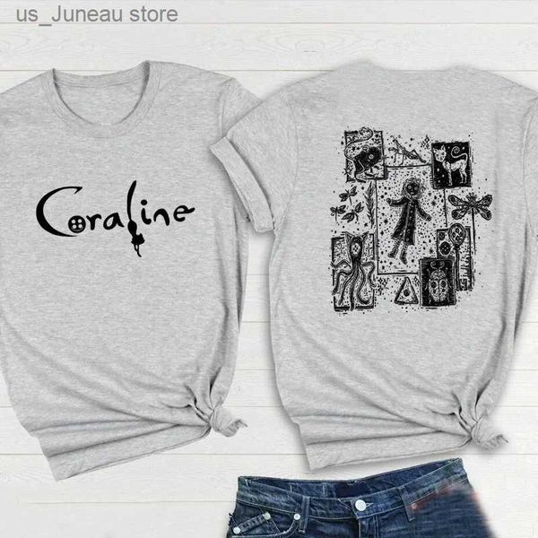 Damen T-Shirt Retro Coraline Film T Shirt Frauen weibliche Koraline Doll Träume Unisex T-Shirt Horror Film T Shirt Strtwear Baumwolltops T 1 T240415