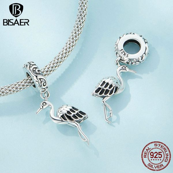 Bisaer 925 Sterling Gümüş Vintage Beyaz Stork Vinç Cazibesi Lynx Beyaz Kartal Kolye Fit Kadınlar Diy Bilezik Kolye Güzel Takı