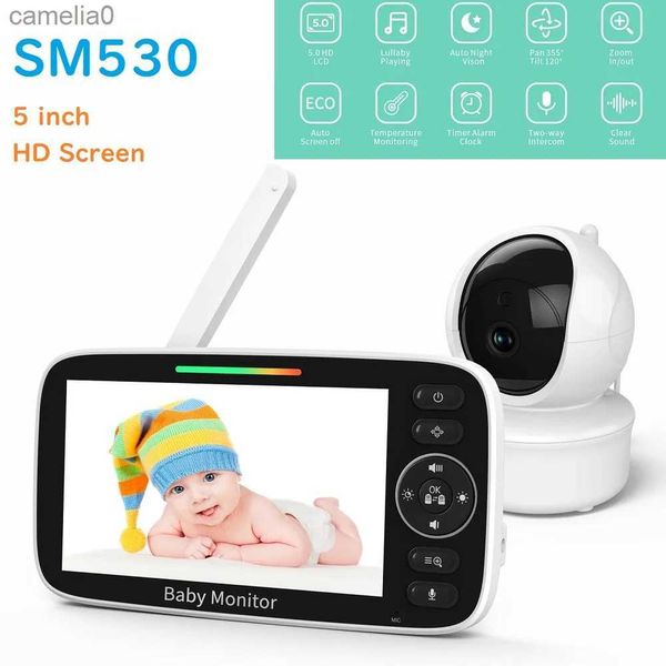 Monitores de bebê SM530 de 5 polegadas de alta definição Monitor de bebê IPS SLAPIDO SLATIDO SLATIMENTO 4000mAH Vídeo Zoom Night Vision Câmera e áudio com controle remoto de canção de ninar
