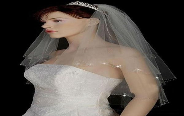 Sparkle Wedding Veils с кристаллом для невесты Высококачественная мягкая свадебная вуаль из тюля с кристаллами Короткие слоистые дешевые 1167814
