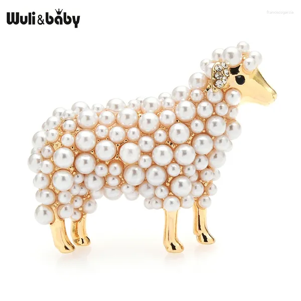 Broschen Wulibaby 2-farbige Perlenschafe für Frauen Unisex Lovely Animal Party lässige Brosche Stifte Geschenke