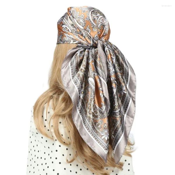 Schals Vintage Gold Paisley Seidenkopf/Haarschal Frauen Mode Band Krawatten Hand Kerchief Foulard Femme Luxus Marque Hijab 90x90 cm