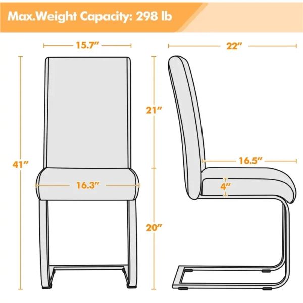 Set moderno di 2 sedia da pranzo in pelle PU, grigio chiaro