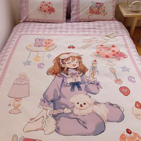 Set di biancheria da letto camera da letto biancheria da letto set a quattro pezzi set inverno fumetto girl trapunta copertina di copertura in stile principessa carino famiglia