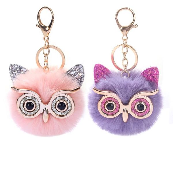 Lantejoulas douradas coruja pingente de bola ladrinha bolsa de chave de chave personalizada moda de moda colorida pom pom pomchain faux pur ball keychain