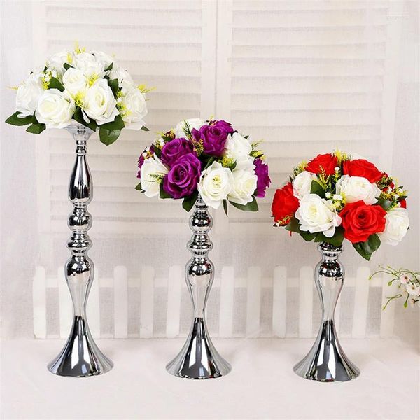 Kerzenhalter weiß Silberhalter Metall Candlestick Golden Blumenständer Vase Tisch Kernstück Event Rack Road Lead Hochzeit Deco