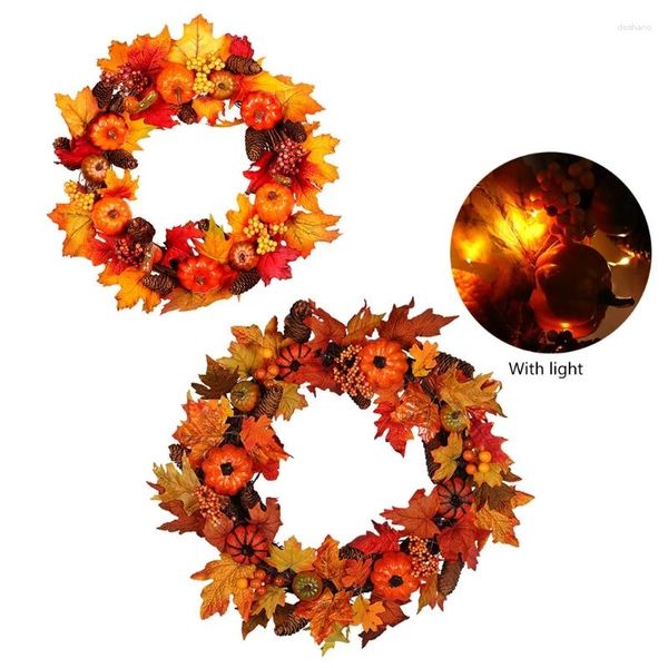 Flores decorativas 45/60 cm Artificial Pumpkin Wreath Walk Window Door pendurado Halloween Decoração de Ação de Graças