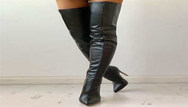 Siyah uyluk yüksek botlar seksi topuklular aşırı bayanlar Sonbahar Kış Ayakkabıları Kadın039s Uzun Boot Artı Boyut 43 2108269016070