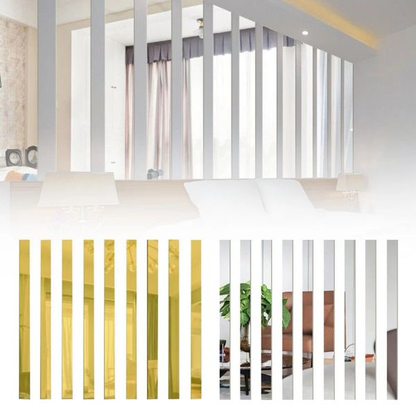 10 pezzi adesivi a parete specchio Strip lungo specchio a mosaico adesivo a mosaico rimovibile camera da letto decorazione per la casa.