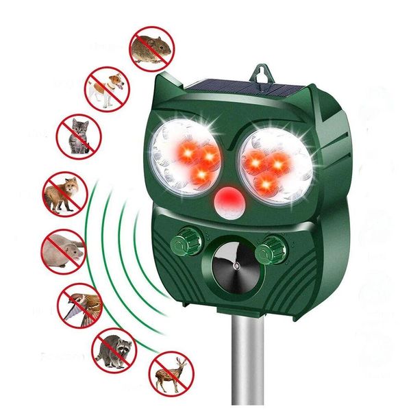 Ветровые генераторы BR-902 Солнечная мощность PIR Датчик Trasonic Animal Repeller IP64 Водонепроницаемый для садовых наружных животных Птицы мигают легкие Dhoqv