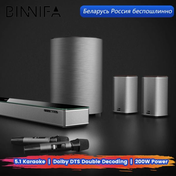 Player Binnifa Max 7S Audio Audio Speaker 5.1 canal de karaokê home theater Dolby dts decodificação dupla barra de som Subwoofer Microfones sem fio
