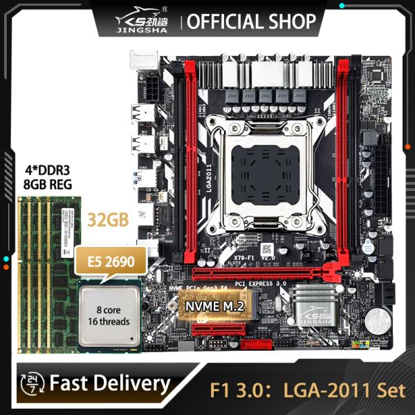 Placa -mãe f1 kit LGA2011 X79 com E5 2690 CPU e DDR3 4x8GB = 32 GB ECC Reg Ram DualChannel USB3.0 SATA3.0 X79 PLACA MAE