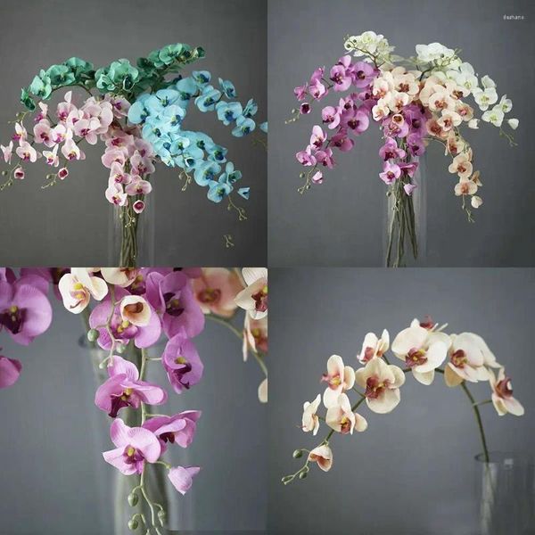 Flores decorativas 11 Cabeça Diy Artificial Fake Silk Flower Phalaenopsis Butterfly Orchid Decor