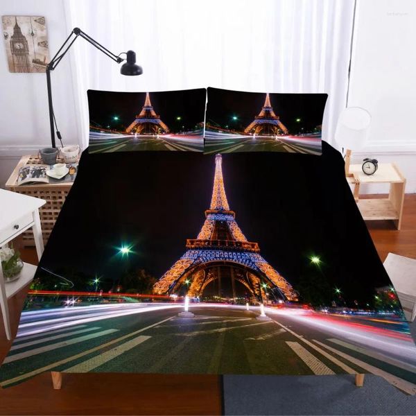 Bedding Sets Fashion View Night View Duvet Set Microfiber Paris Tower City Lights Brovenchcase Double King Size Decoração da sala