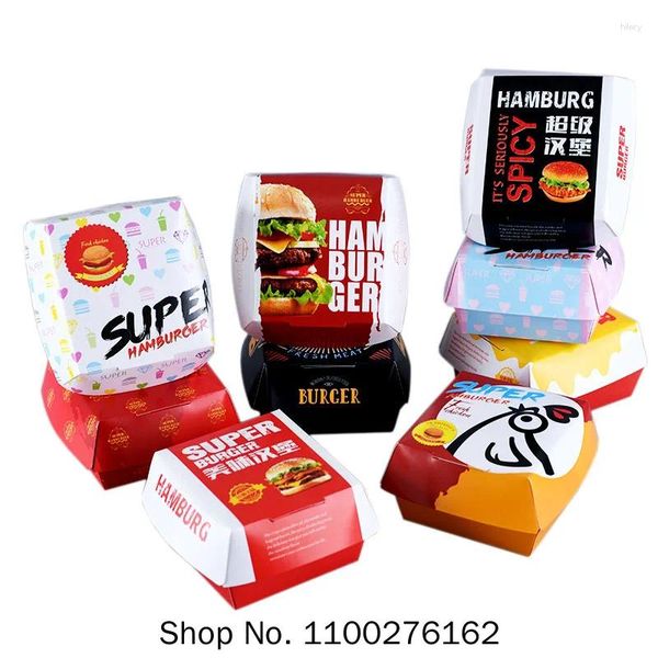 Nehmen Sie Container 100pcs Hamburger Verpackungsbox weiße Karte kreatives Backen köstlicher Brotpapier Picknick -Food -Einwegpaket