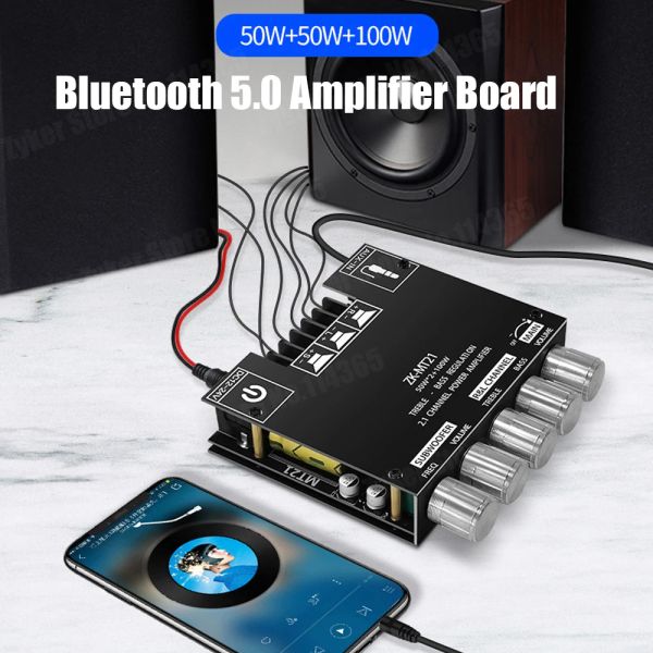 Amplificador ZKMT21 50WX2+100W 2.1CHANNEL Bluetooth 5.0 Subwoofer HiFi Amplificadores Board C50L Audio Audio amplificador Bass AUX AUX Input