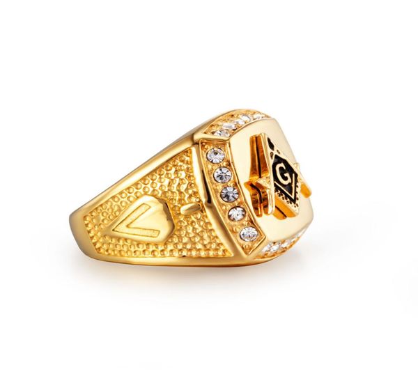Aço inoxidável aço anel de cor de ouro de cor de ouro anéis de strass para homens clássicos clássicos Rider Cowboy Hip Hop Jewelry8545718