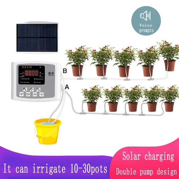 Dispositivo de irrigação por gotejamento de jardim Sistema de timer de bomba única/dupla Sistema de energia solar Inteligente Dispositivo de rega automática 240408