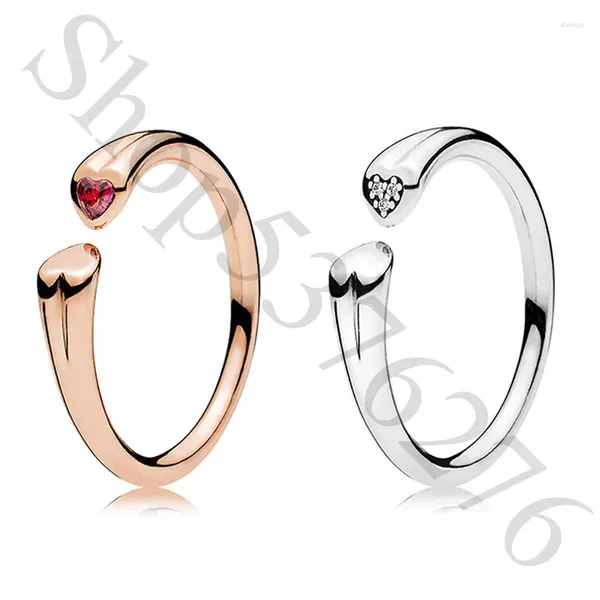 Ringos de cluster autênticos 925 prata esterlina dois corações anel de moda aberta para mulheres presentes de jóias diy