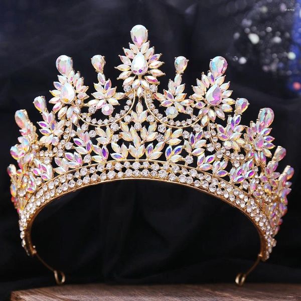 Saç klipsleri lüks büyük orman ab renk kristal çiçek gelin tiaras taç çiçek kafa bandı rhinestone pageant diadem düğün aksesuarları