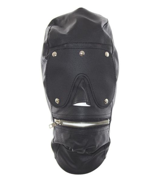 PU -Leder mit oberer Klasse Vollgesichtsmaske mit Reißverschluss Mündung Open Slave Reißverschluss Mund vollständig geschlossene Kopfbedeckung für Rollenspiele sexy A4361397