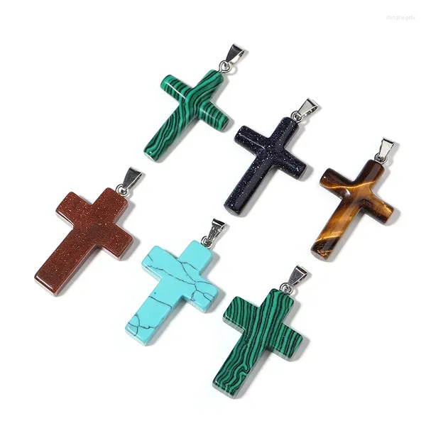 Collane a ciondolo 1pcs/pacco in pietra naturale Cross Tiger Eye/Malachite/Opal Collana Charms per gioielli che fanno raccordi