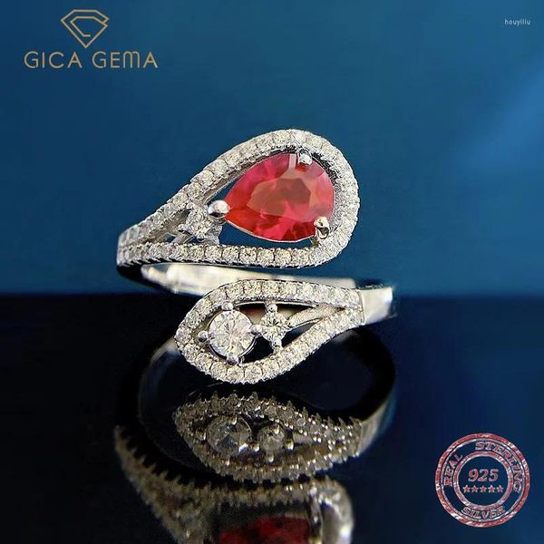 Anelli a grappolo Gica Gema Vintage 925 Sterling Open Open Anello regolabile Pere Cut 6 8 Lab Ruby Gemstone Regalo di gioielleria