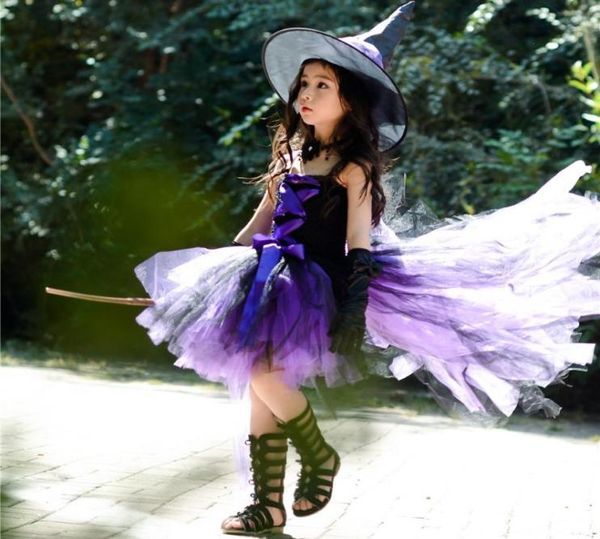 Girl039s Vestidos Purple Kids Girls Halloween Fairy Party With Hat Black Witchller Bebê Birthday Cosplay Freshes Children D2611416