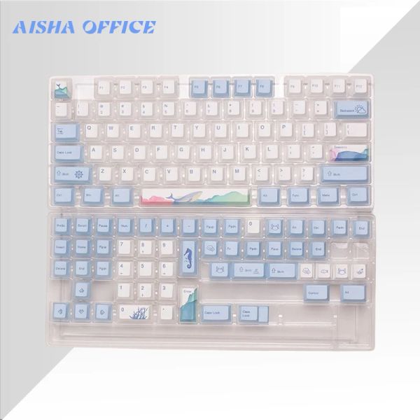 Accessori 129 tasti PBT PROFILO DI CHECCHE CHECHRY PER MX SWITCH Minimalismo Blu Oceano bianco Dye Sublimation Desktop Keycaps meccanico