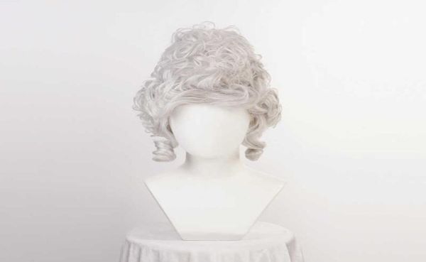 Parrucche sintetiche Marie Antonietta parrucca principessa parrucche grigio argento grigio medio riccio di calore resistente ai capelli sintetici Cosplay Wig Wig Cap T22113331158