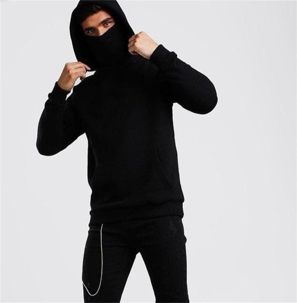 Con cappuccio ninja maschera maschera in cotone con cappuccio di grandi dimensioni sport con felpe con cappuccio invernale solido a maniche lunghe uomini spot di abbigliamento intero lj29402602