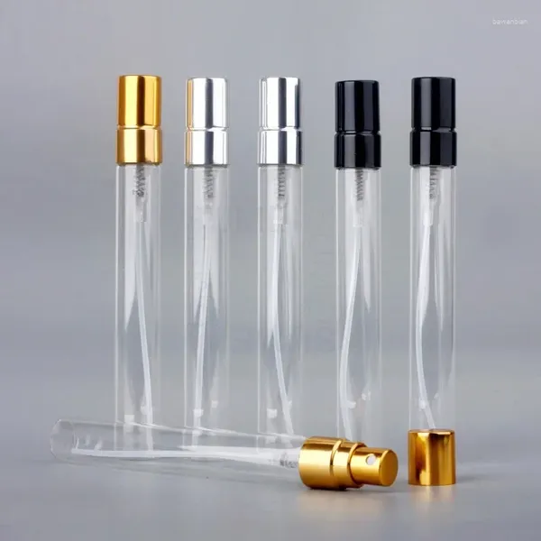 Depolama Şişeleri 20pcs 10ml Doldurulabilir Cam Atomizer Parfüm Şişesi Protable Anodize Alüminyum Nozul Sprey Tübüler Küçük Örnek