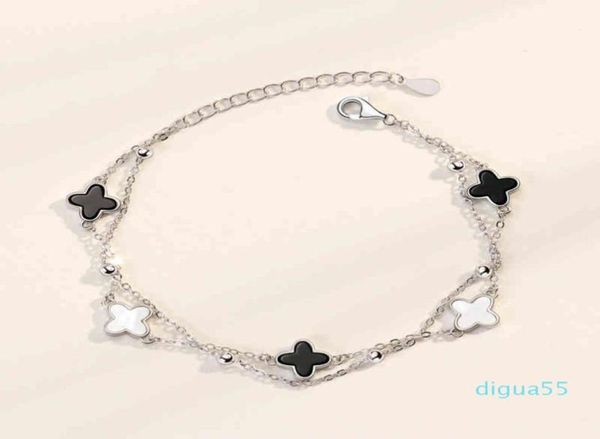 Fashion Sterling Sier Vierleaf Clover Achate Seashell Charm Bracelet8726730