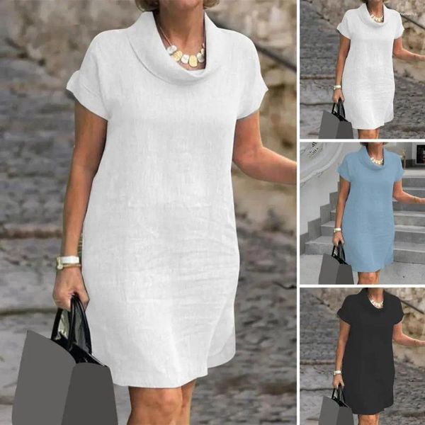 Lässige Kleider Frauen Kleider elegantem Schalband Midi für weiche, feste Farbpullover mit kurzen Ärmeln knielange Pendel -Outfit